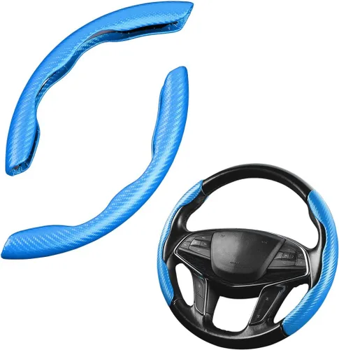 Miniatura 13 de LoyaForba Funda universal para volante de automóvil, protector universal de cuero segmentado de 15 pulgadas, antideslizante y suave, transpirable