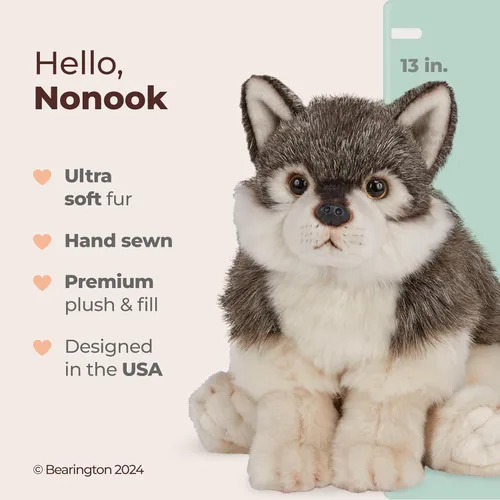 Miniatura 2 de Bearington Nanook Wolf - Peluche de lobo suave, tierno y realista de 13 pulgadas con cuerpo flexible, adorable regalo realista de lobos para niños