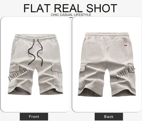 Miniatura 8 de JMIERR Pantalones cortos de sarga para hombre con cordón de algodón clásico elástico con 6 bolsillos