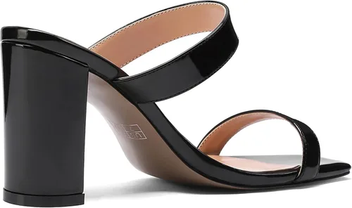Miniatura 5 de MODENCOCO Sandalias de tacón alto para mujer, con puntera abierta, de patente, de moda, de 3.3 pulgadas
