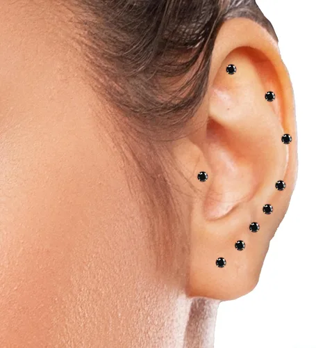 Miniatura 9 de Aretes de titanio G23 hechos a mano de 0.118 in, chapados en oro de 14 quilates, pequeños 5A+CZ, aretes de cartílago hipoalergénicos, aretes