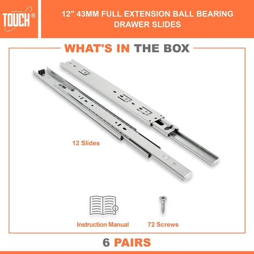 Miniatura 2 de TOUCH Diapositivas para cajones (6 pares, 12 pulgadas, 11.811 in) de extensión completa, rodamiento de bolas de montaje lateral, 3 pliegues, rieles