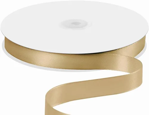 Cinta de satén de 5/8 pulgadas x 100 yardas, cinta de seda dorada champán con carrete, ideal para envolver regalos, ramos florales, manualidades,