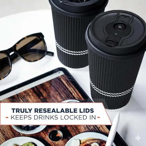 Miniatura 5 de To Go - Tazas de café con tapas, taza de café desechable de 22 onzas con tapa. Tazas calientes grandes de papel de viaje Togo con ondas aisladas