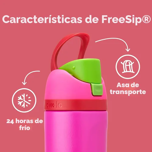 Miniatura 4 de Botella de agua aislada de acero inoxidable con pajita para niños FreeSip de Owala, sin BPA, excelente para viajes, 16 onzas, Todas las bayas