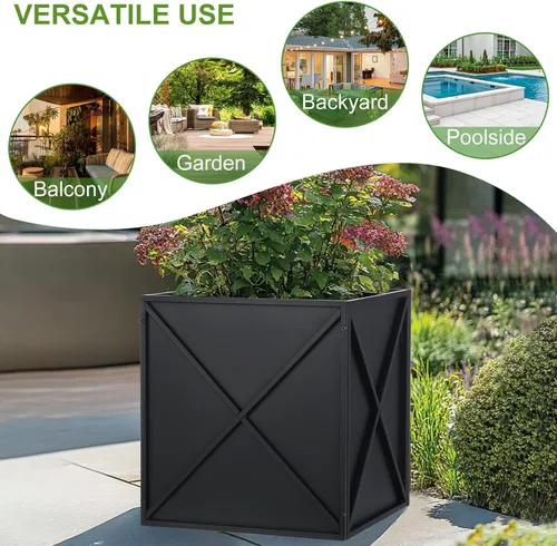 Miniatura 3 de BAYN Macetero Cuadrado de Metal Maceteros Altos para Plantas de Exterior Moderno Resistente con Agujeros de Drenaje para Exterior Interior Patio