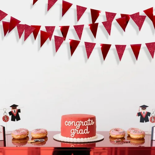 Miniatura 3 de Banderines de Fiesta Rojos de 30 Pies con Purpurina de Papel Metálico Triangular, Bandera, Gallardetes para Graduación, Boda, Compromiso