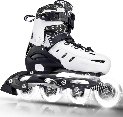 Kuxuan skates Patines en línea ajustables para niños, jóvenes y adultos, patines iluminadores con ruedas iluminadas Negro