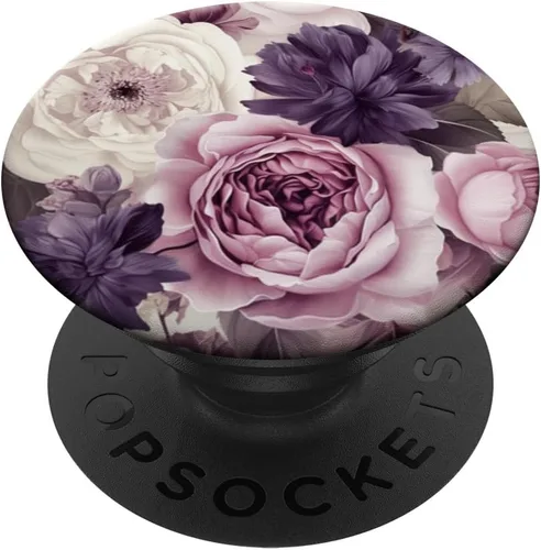 Elegant Blush Pink & Purple Vintage Floral Rose PopGrip estándar y Peony PopSockets