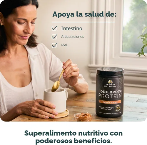 Miniatura 5 de Ancient Nutrition Proteína en polvo de caldo de huesos, sabor caramelo salado, 19g de proteína por porción, de res, apoya la piel saludable
