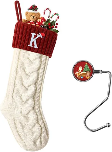 Miniatura 53 de Botas de Navidad personalizadas, iniciales personalizadas, 18 pulgadas, botas de Navidad tejidas con letras para colgar en la chimenea, botas de Rojo
