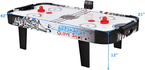 Miniatura 6 de Goplus Mesa de hockey de aire, juego de hockey de aire de mesa de 42 pulgadas con marcador LED, 2 discos, 2 empujadores, motor potente, juego