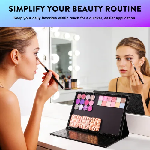 Miniatura 7 de Paleta de maquillaje magnética vacía grande con soporte plegable (capacidad para 60 sartenes estándar) – Estuche organizador profesional de sombra