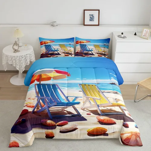 Miniatura 39 de Erosebridal Juego de edredón de ballena náutica, tamaño individual, juego de ropa de cama vintage azul con ondas oceánicas para niños y niñas