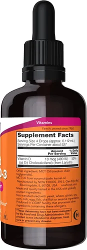 Miniatura 2 de NOW Suplementos, vitamina D-3 líquida, huesos fuertes*, soporte estructural*, 2 onzas (paquete de 2)