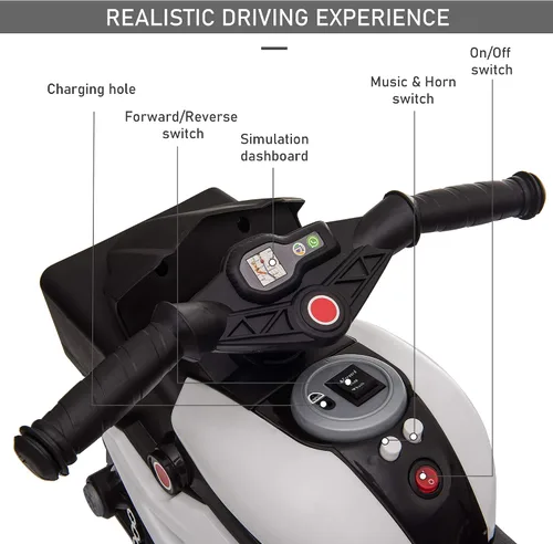 Miniatura 5 de Aosom Motocicleta para niños de 6V, juguete de montar para niños pequeños, batería de alta tracción, mini moto eléctrica con interruptor