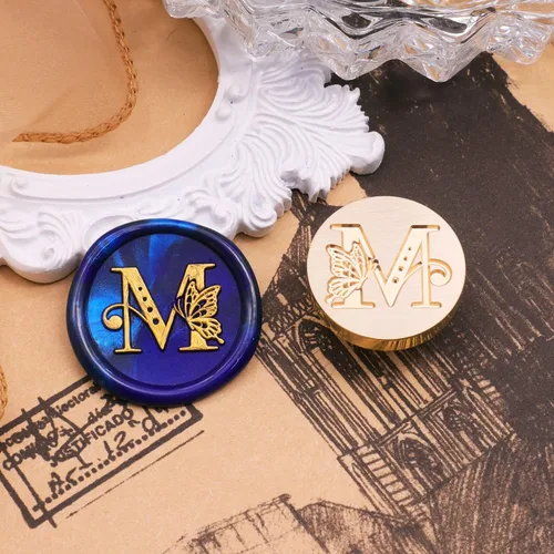 Miniatura 3 de SWANGSA Sello de cera del alfabeto M con inicial, sello de sellado de letras de mariposa elegante vintage para invitación de fiesta de boda
