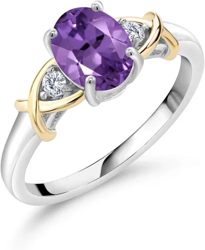 Miniatura 128 de Anillo de compromiso de oro amarillo de 10 quilates y plata 925 con piedra natal y diamantes cultivados en laboratorio para mujer, ovalado de 0.315