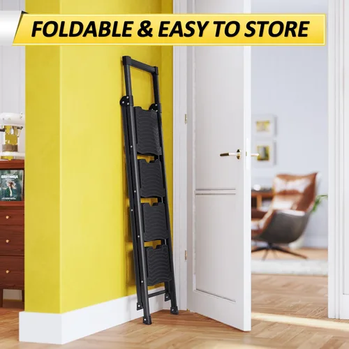 Miniatura 7 de KINGRACK - Escalera plegable de 4 escalones, escalera de 4 pasos con pedal ancho antideslizante y pasamanos, escalera doméstica ligera, aprueba