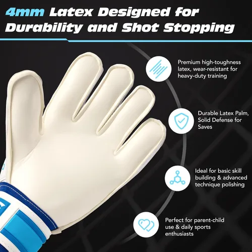 Miniatura 4 de Guantes de portero para niños y adultos, guantes de portero con agarre antideslizante de látex de 0.157 in, protección para los dedos para todo tipo