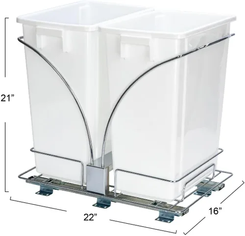 Miniatura 3 de Household Essentials Cubo de basura doble deslizante de acero cromado con insertos de plástico blanco