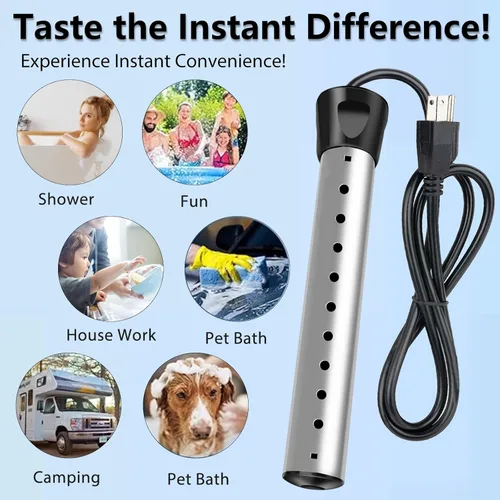 Miniatura 7 de Calentador de agua de inmersión de 2000 W, calentador de agua eléctrico portátil con acero inoxidable 304, calentador de calentamiento rápido