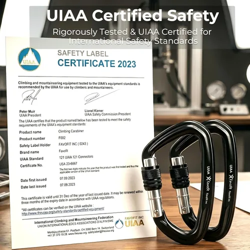 Miniatura 2 de UIAA Certified 25kN-42kN Climbing Carabiners - Favofit Heavy Duty Locking Carabiner Clips with Twist or Screw Lock - Professional Rock Climbing Gear