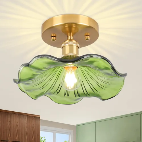 Miniatura 18 de Lámpara de techo semiempotrada, luces vintage E26, lámpara de techo verde de 11 pulgadas para armario, pasillo, cocina, comedor, paquete de 2