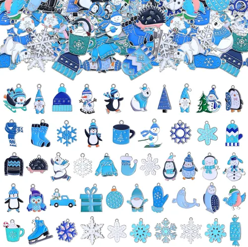 Miniatura 8 de Tudomro 300 Pcs Christmas Charms for Jewelry Making Bulk Gold Enamel Cute Santa Claus Snowman Pendant Christmas Tree Elk Ball Snowflake Bracelets