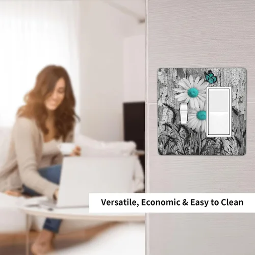 Miniatura 302 de Cubiertas de placa de pared de 3 gang con interruptor de luz de triple palanca, en negro y dorado con esplendor de oro rosa, estampado floral