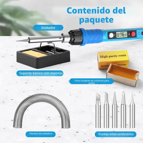 Miniatura 5 de Kit de soldador, 80W 110V LCD Lápiz de soldadura digital con calentador de cerámica, herramientas de soldadura portátiles con 5 puntas, soporte