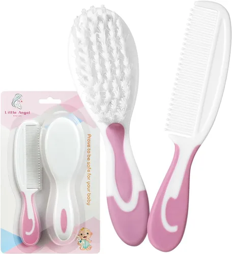 Juego de cepillo y peine para el pelo del bebé, cepillos para el pelo del bebé recién nacido, regalo perfecto para recién nacidos (rosa)