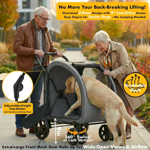 Miniatura 4 de PAWZIDEA Cochecito grande para perros con transportador desmontable, jaula portátil para perros de viaje en automóvil, múltiples cochecitos