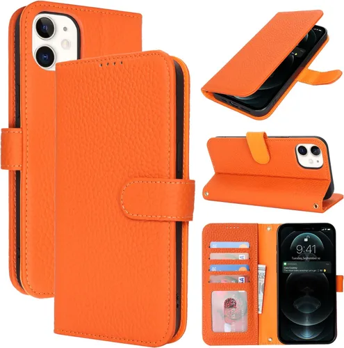 Miniatura 61 de Zouzt Funda para iPhone 11 de 6.1 pulgadas de piel auténtica con 4 ranuras para tarjetas, tarjetero con bloqueo RFID, tapa magnética, función atril