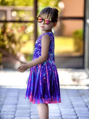 Miniatura 3 de Funnycokid Vestido de sirena para niñas y niños, vestido de verano sin mangas, traje de cumpleaños, ropa de fiesta de 4 a 13 años