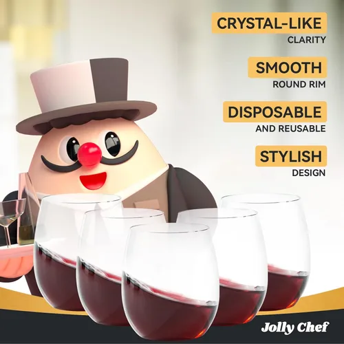 Miniatura 4 de JOLLY CHEF Paquete de 24 copas de vino de plástico desechables de 12 onzas, inastillables, irrompibles, sin tallo, para fiestas, Halloween, Acción