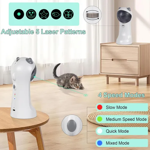 Miniatura 3 de TBTeek Juguete para gatos, luz verde, activado por movimiento automático, 5 patrones divertidos, 4 modos de velocidad, ángulos de luz ajustables