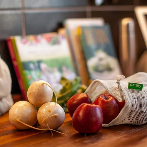 Miniatura 9 de 6 bolsas reutilizables para productos alimenticios lavables Bolsas de malla de algodón orgánico para productos Doble costura y peso de tara