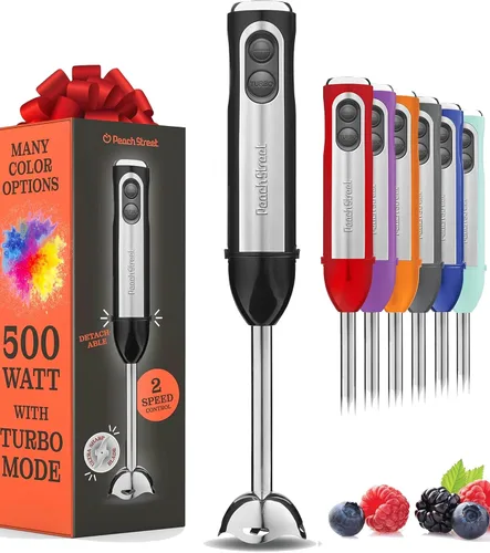 Potente licuadora de inmersión, batidora de mano eléctrica de 500 vatios con modo turbo, base desmontable. Batidora de mano para sopa, batido, puré,