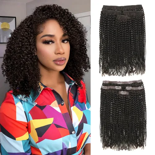 Miniatura 16 de 4 piezas de extensiones de cabello rizado afro con clip, 12 pulgadas 60g negro natural, encaje invisible sin costuras y espesor, 4B 4C clip