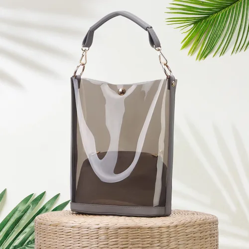 Miniatura 4 de KOOIJNKO Bolsos semitransparentes, bolsa de hombro transparente para playa, 2 en 1 bolsa