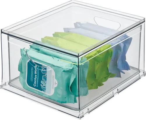 iDesign Cajón de almacenamiento de plástico transparente, organizador apilable para encimera de baño, tocador o debajo del fregadero