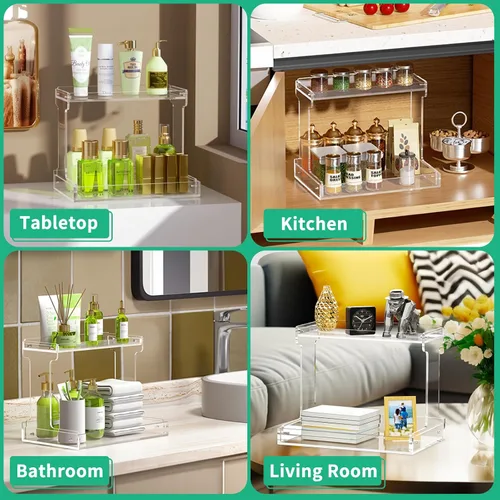Miniatura 6 de NPPLUS Organizador de encimera de baño, estante de almacenamiento de acrílico transparente de 2 niveles para organizador de encimera de baño