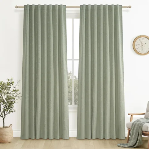 Miniatura 38 de Cortinas opacas extraanchas, 2 paneles para puertas corredizas de vidrio, moderna mezcla de lino plisado pesado, piso a techo, ventanas grandes, 70