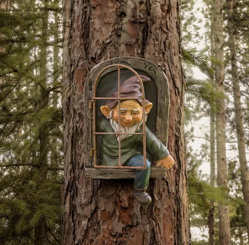Miniatura 10 de coolboy Estatua de gnomo de jardín al aire libre, escultura de jardín de elfos trepadores, figuras de gnomo, decoración colgante de hadas, figuras