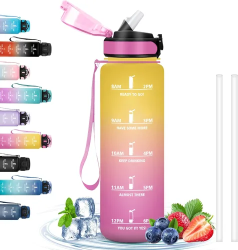 Miniatura 18 de Botella de agua – 16.9 fl oz – Botella de agua para niños, botella de sorbete a prueba de fugas, botella deportiva con marcador de tiempo, botella