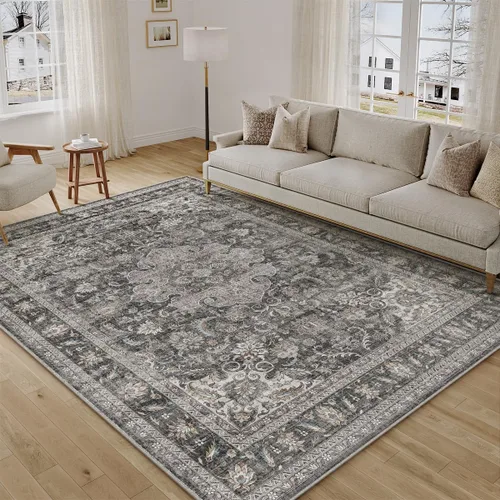 Miniatura 61 de Alfombra de área marrón lavable de 2 x 3 pies, alfombra vintage para entrada y cocina, antideslizante, suave, de pelo bajo desgastado, alfombra
