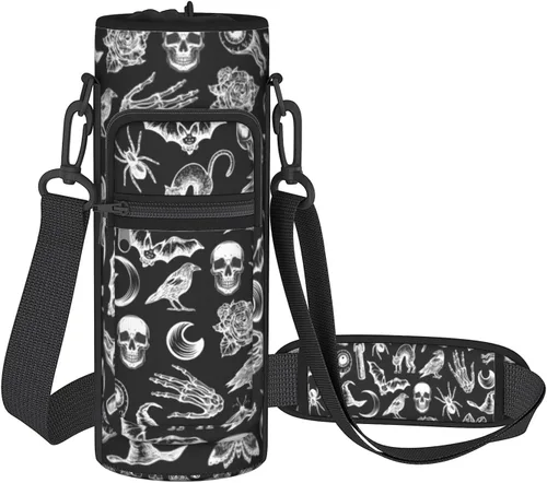 Miniatura 13 de Goth Moon Botella de agua de medio galón con funda - Botella de agua con tapa abatible sin BPA de 32 onzas - con marcador de tiempo, jarra de agua a