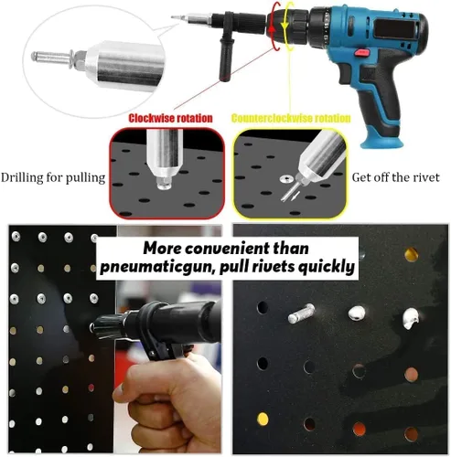 Miniatura 4 de Herramienta de remache pop, kit adaptador profesional de remachador inalámbrico, accesorio de taladro de tuerca remachadora para taladro eléctrico