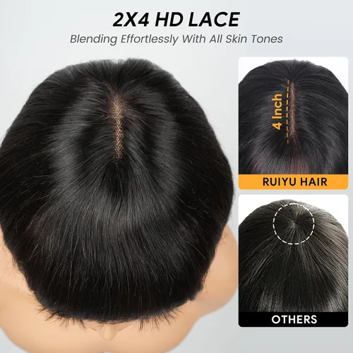 Miniatura 2 de Straight Human Hair Wigs with Bangs 180% Density 2x4 Lace Front Wigs with Bangs Closure Wear and Go Glueless Wigs 100% Brazilian Virgin Human Hair